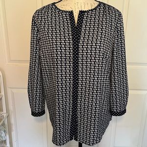 Talbots Navy Blue Tunic Chain Link Button Up Blouse Oversized Large